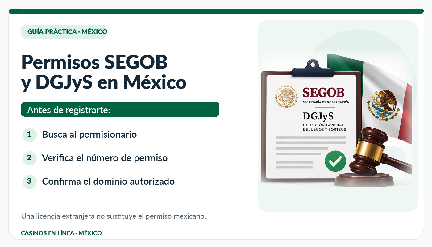 Pasos para comprobar el permisionario, número de permiso y dominio de casinos en México